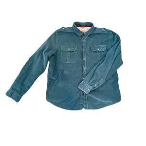 Extra Large Dark Green-Blueish Corduroy Button Up Long Sleeve Shirt/ Mens